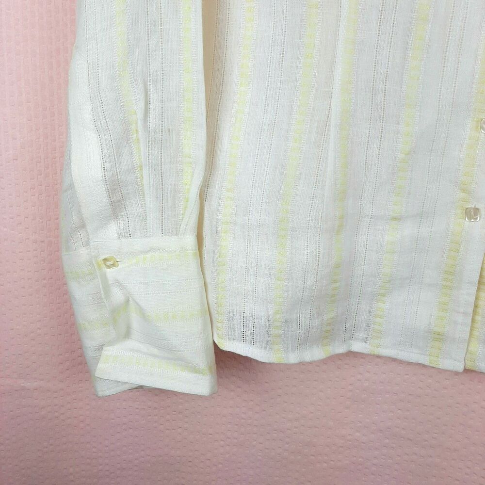 Mercer & Madison Women White and Yellow 100% Linen Button Shirt Long Sleeve Sz L - Picture 9 of 11